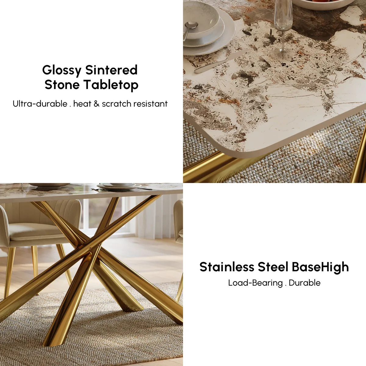 Dining Set 63" Rectangle Glossy Pandora Sintered Stone Dining Table with 4 Chairs — image 5