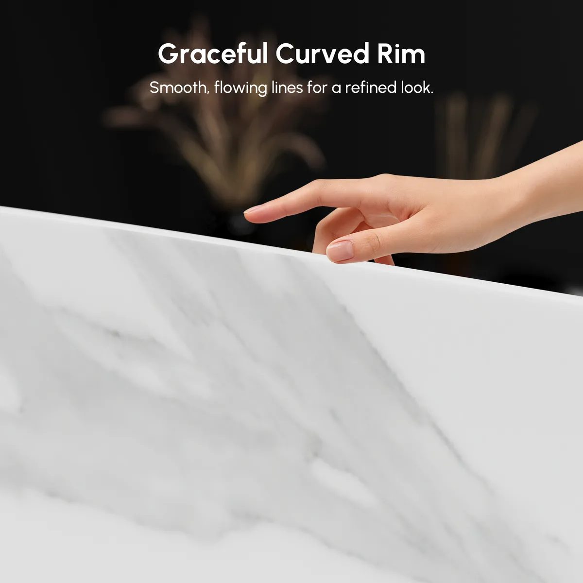 47" Japanese Irregular Freestanding Stone Resin Soaking Bathtub, Marble Look — image 17