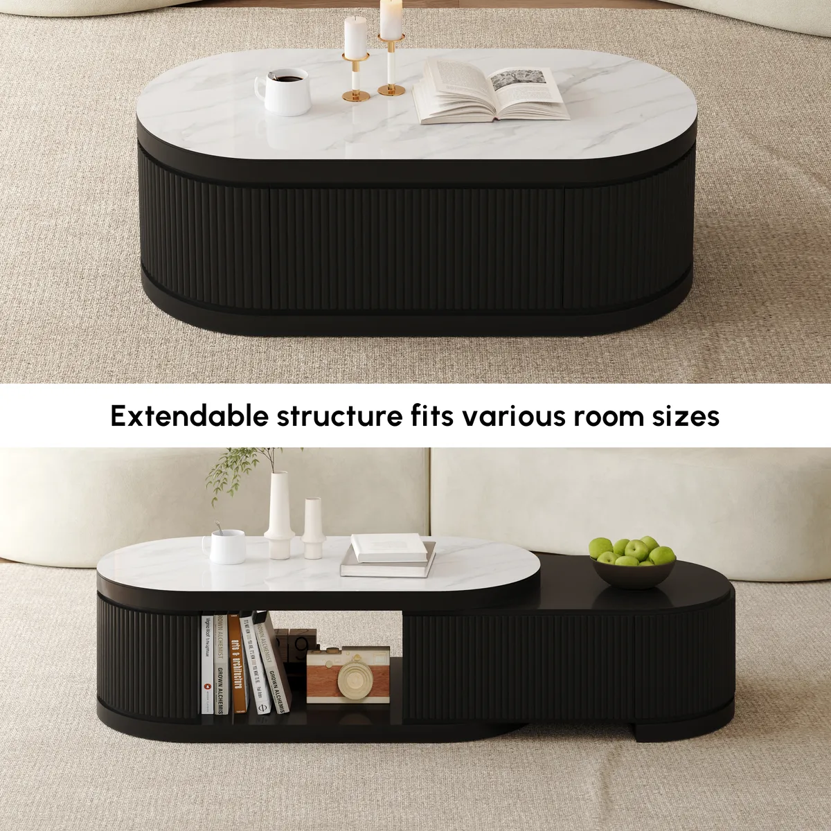 Velar 47"-67" Extendable Coffee Table with Sintered Stone Top and Storage — image 20