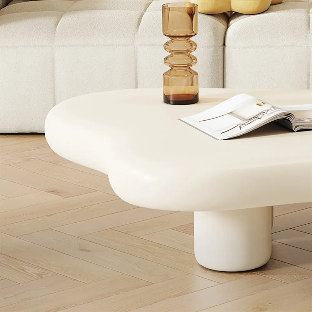 39" Modern Matte Wood Abstract Coffee Table in Off White with 4 legs — image 5