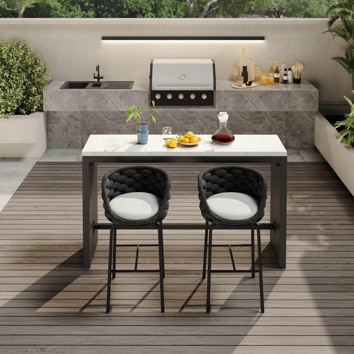2 PCS Woven Rope Patio Bar Stool Modern Yard & Patio Chairs — image 3