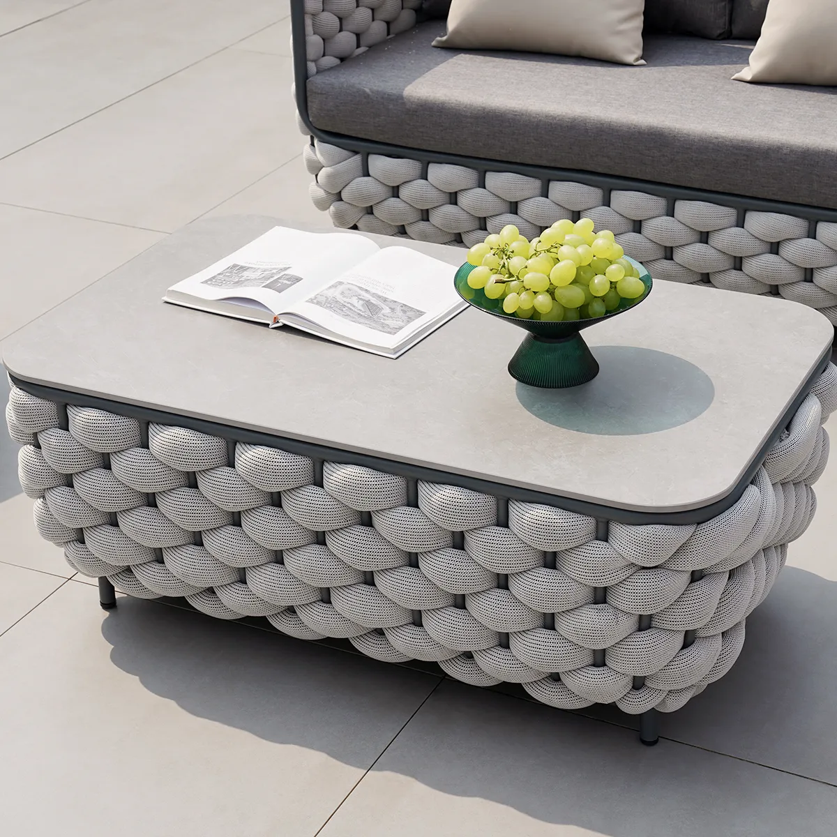 Martic 4-Piece Rope Outdoor Sofa Set with Marble Coffee Table Modern Yard & Patio Furniture for 4 Person in Gray Cushion & Pillow Included — image 5