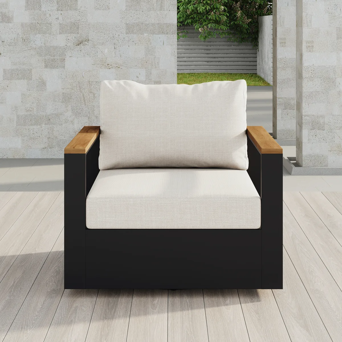 Tevara Teak & Aluminum Outdoor Swivel Chair Modern Yard & Patio Furniture in Gray Cushion Included — image 4