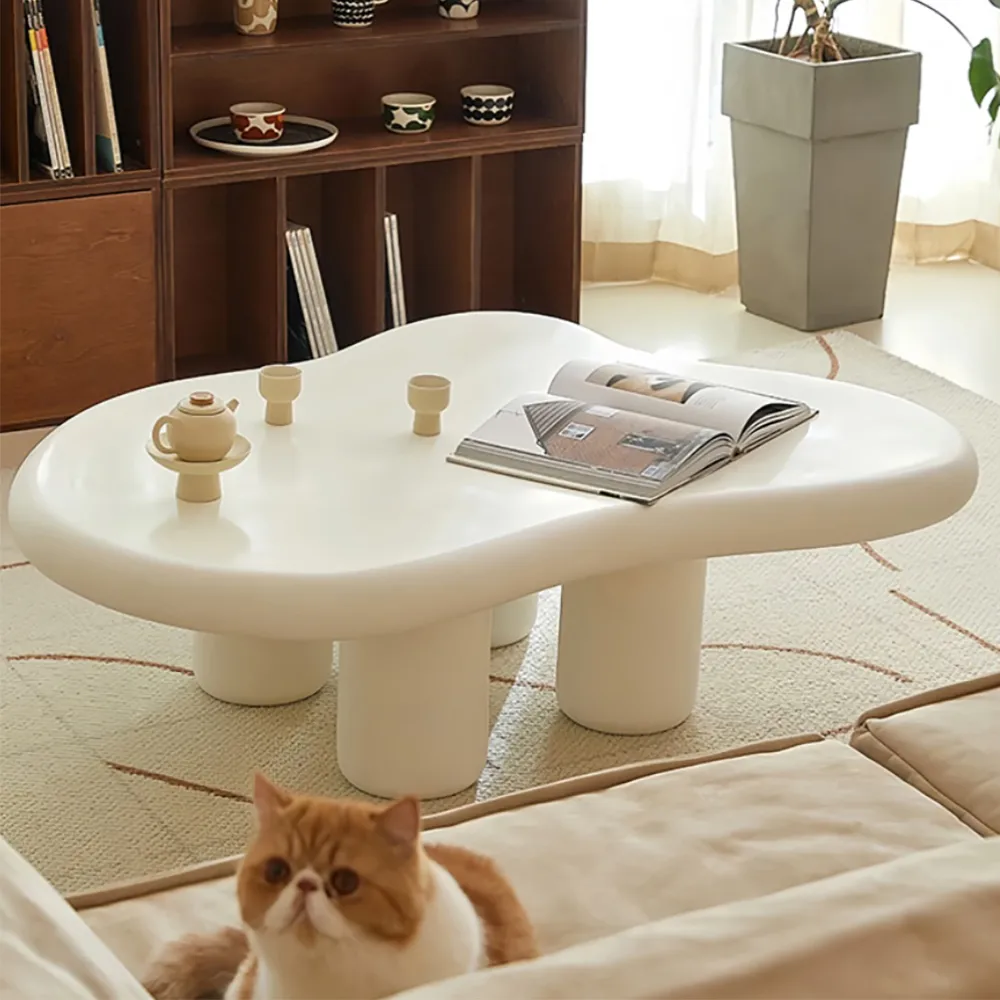 39" Modern Matte Wood Abstract Coffee Table in Off White with 4 legs — image 4