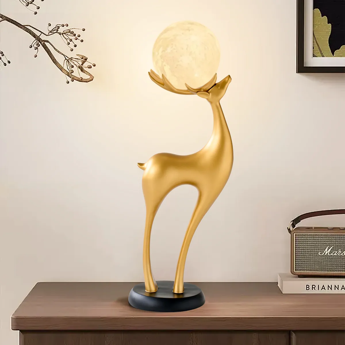 Modern Resin Deer Floor Lamp with Remote Control – 30" Tall with Light-Up Ball — image 2