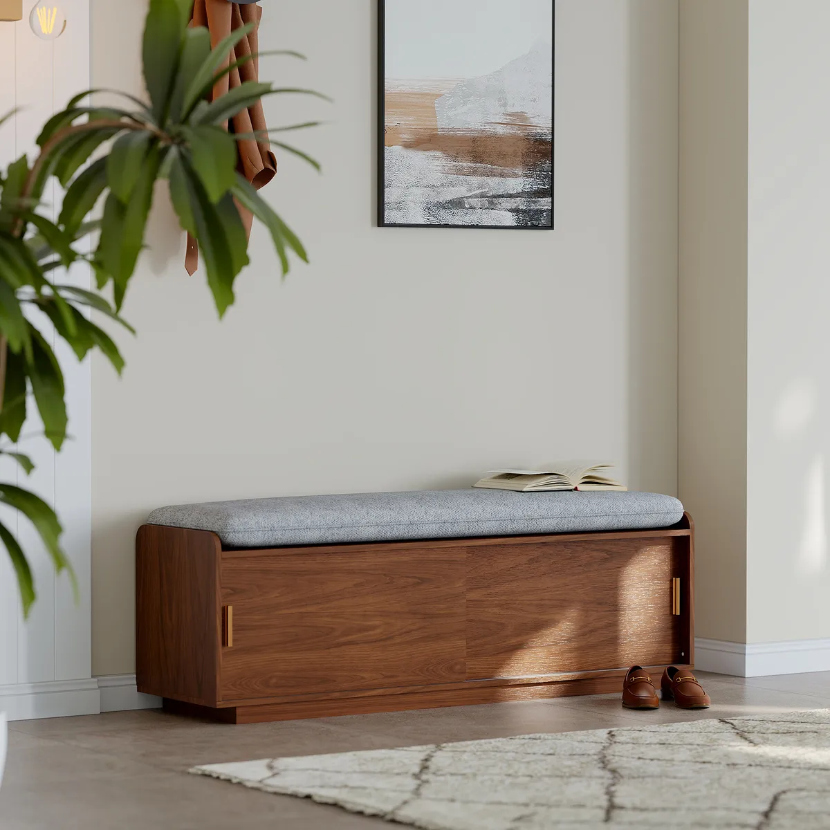 2 Doors Shoe Storage Entryway Bench