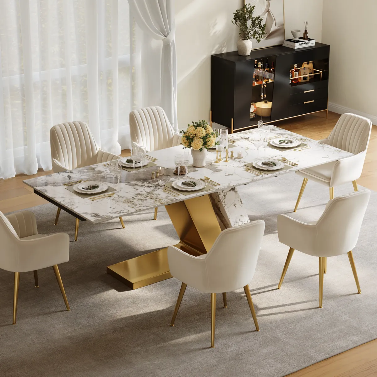 78.7-94.5" Modern Extendable Sintered Stone Dining Table Seats 6-10 People — image 3