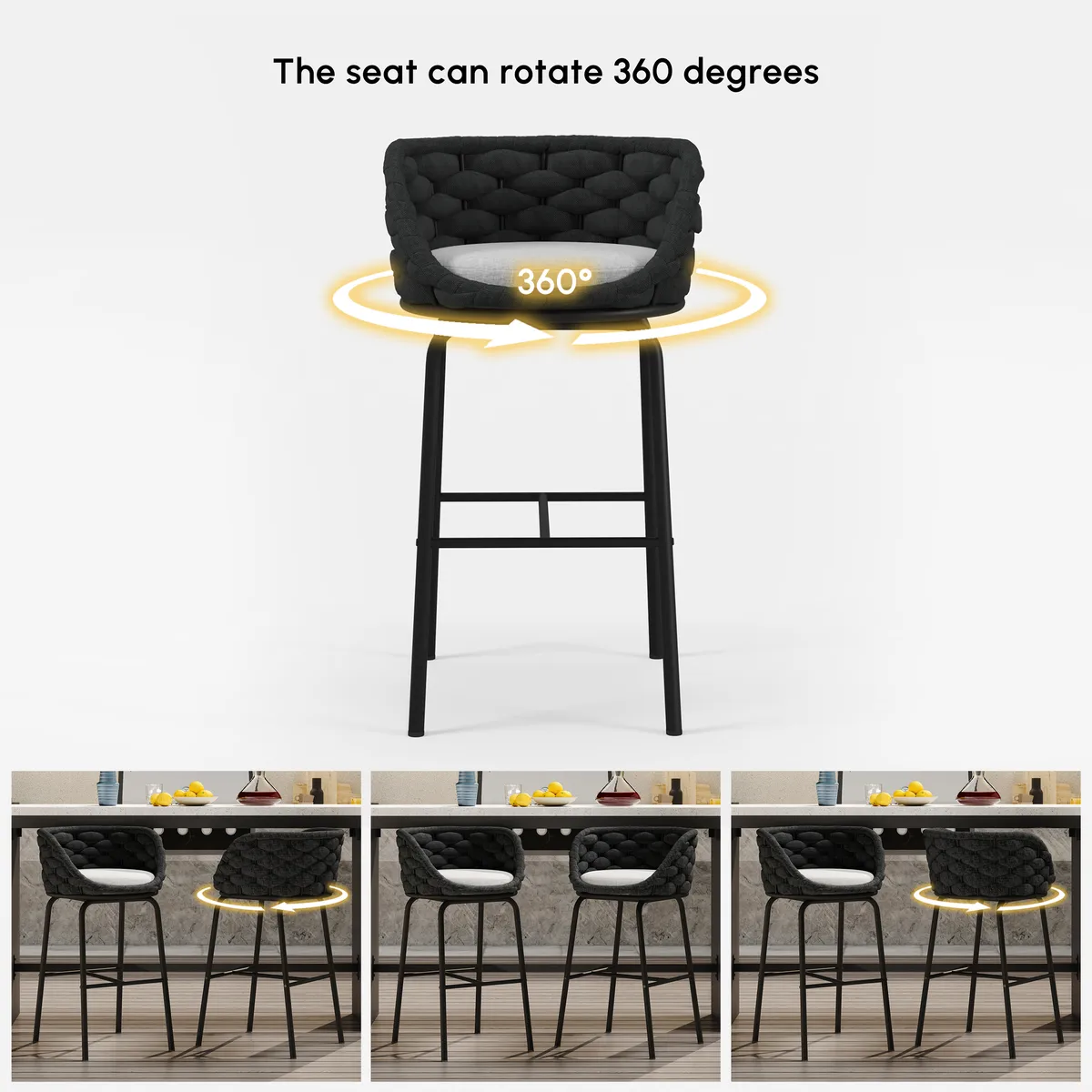 2 PCS Woven Rope Patio Bar Stool Modern Yard & Patio Chairs — image 5