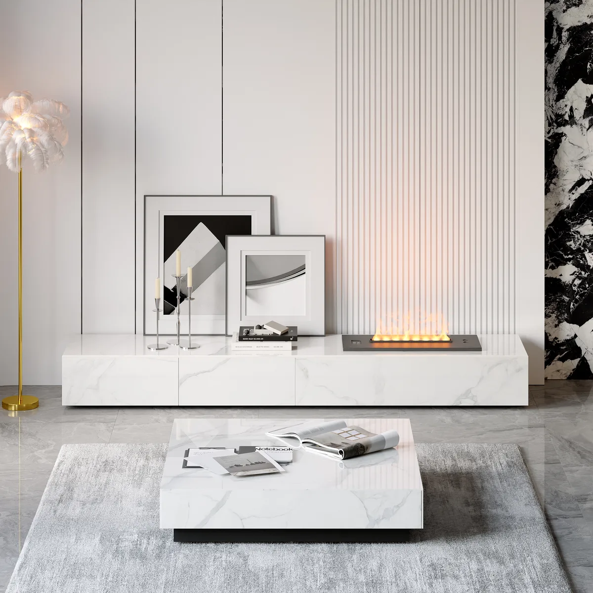 Electric Fireplace Humidifier TV Stand Faux Marble with Remote Control for TVs Up — image 11