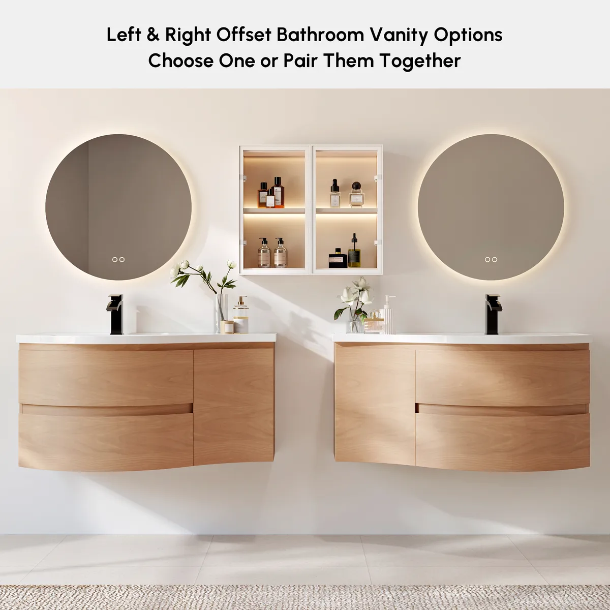 35" Floating Curved Bathroom Vanity Half-Circle Bathroom Cabinet — image 18