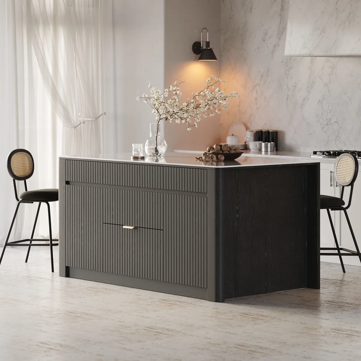72" Sintered Stone Top Solid Wood Kitchen Island with Storage — image 21