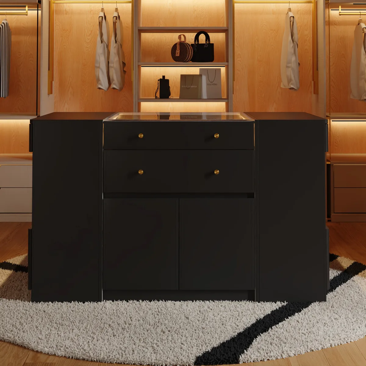 Selvo Saddle Leather Closet Island with Glass Top & Light — image 2