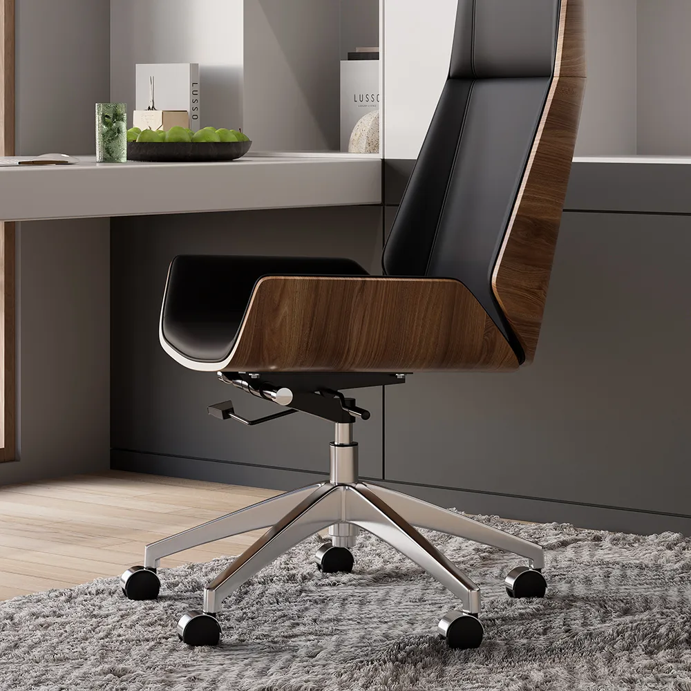 Set Industrial Distressed Wood Writing Desk Black Faux Leather Office Chair (70.9") — image 6