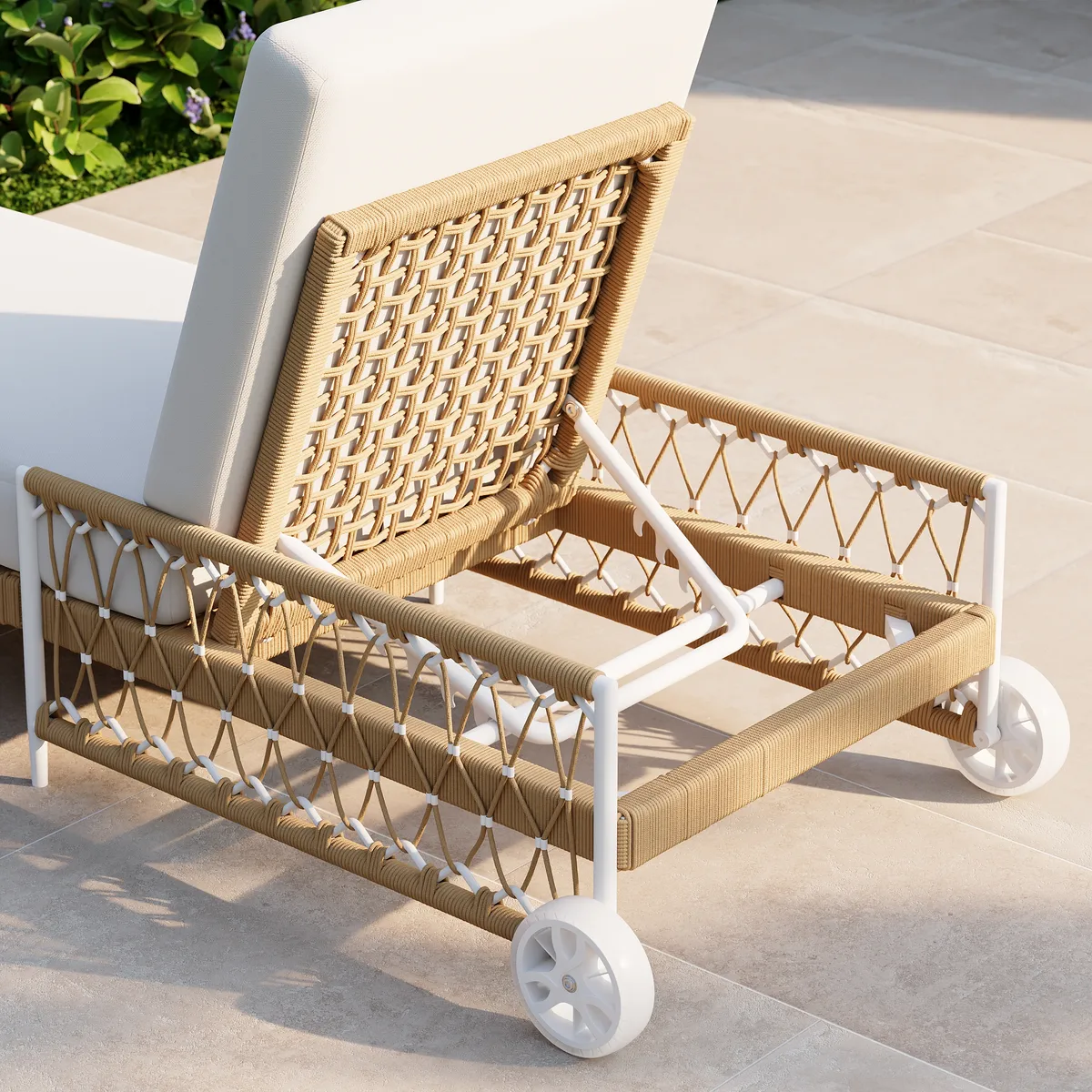 79.5" Ropipe Outdoor Rope-Woven Lounge Chair with Adjustable Backrest & Wheels — image 8