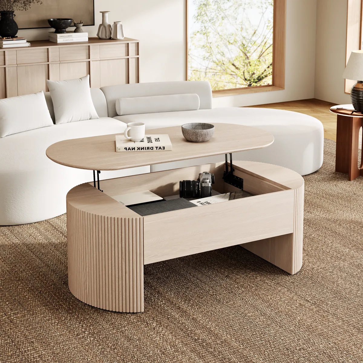47" Oval Lift Top Mid-Century Modern Coffee Table — image 2