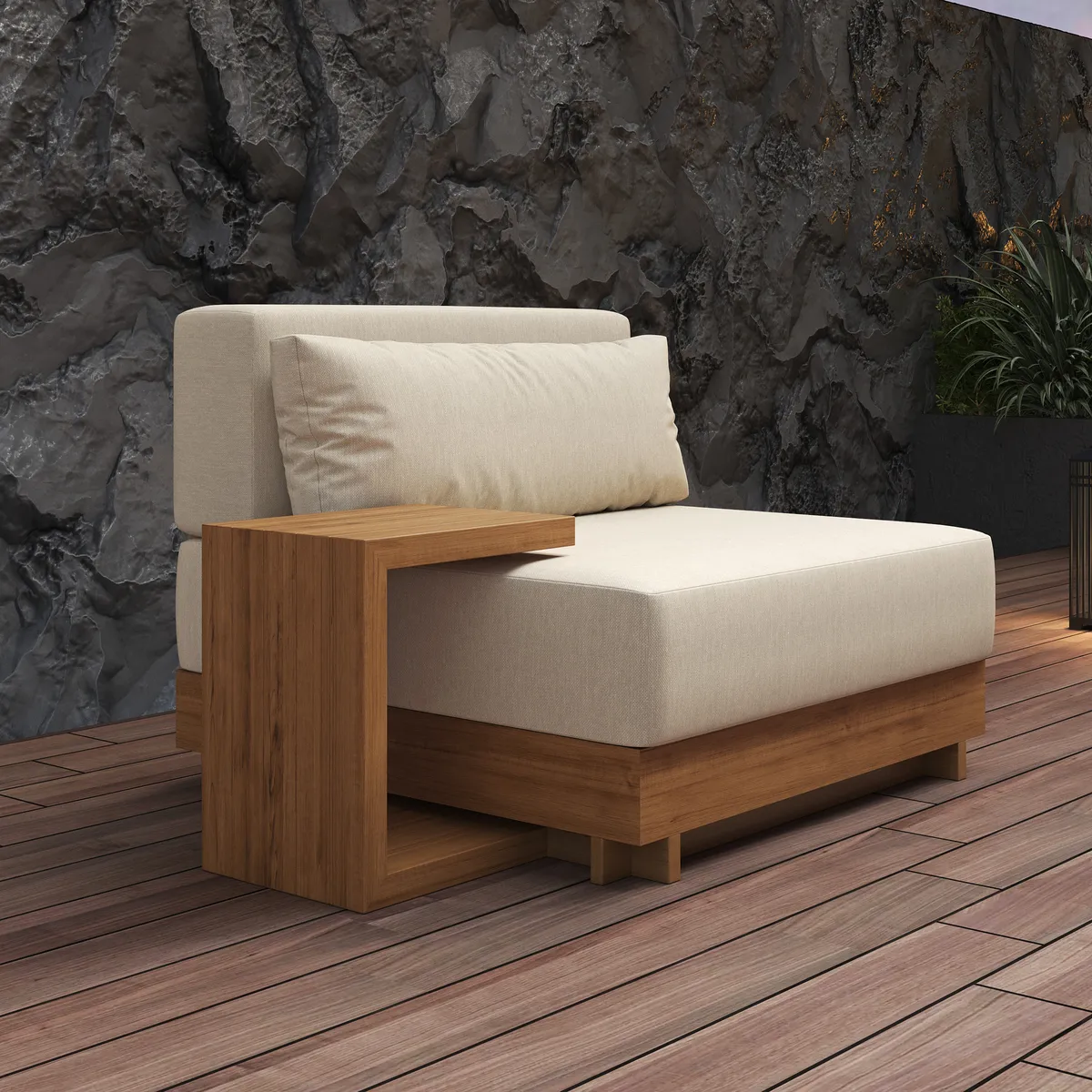 10 PCS Premium Teak Modular L-Shaped Outdoor Sofa Set with Fire Pit & Teak Coffee Table Large Outdoor & Patio Luxury Teak Sofa Set with Fire Pit — image 7