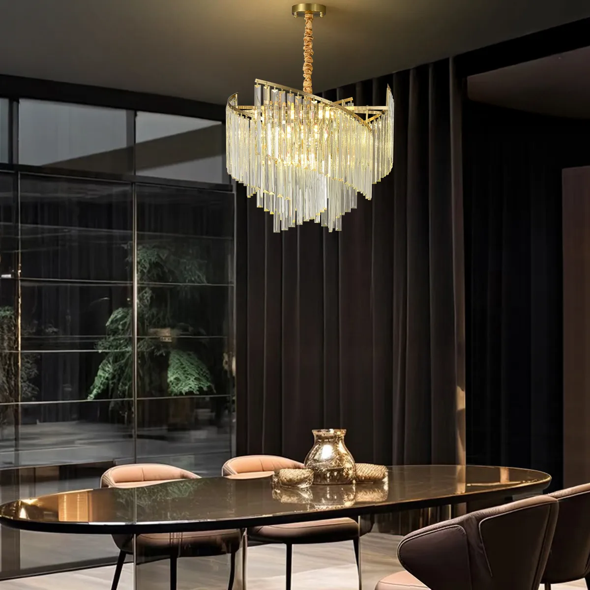 Spiral Art Modern 10-light Crystal Chandelier with Adjustable Chain — image 4
