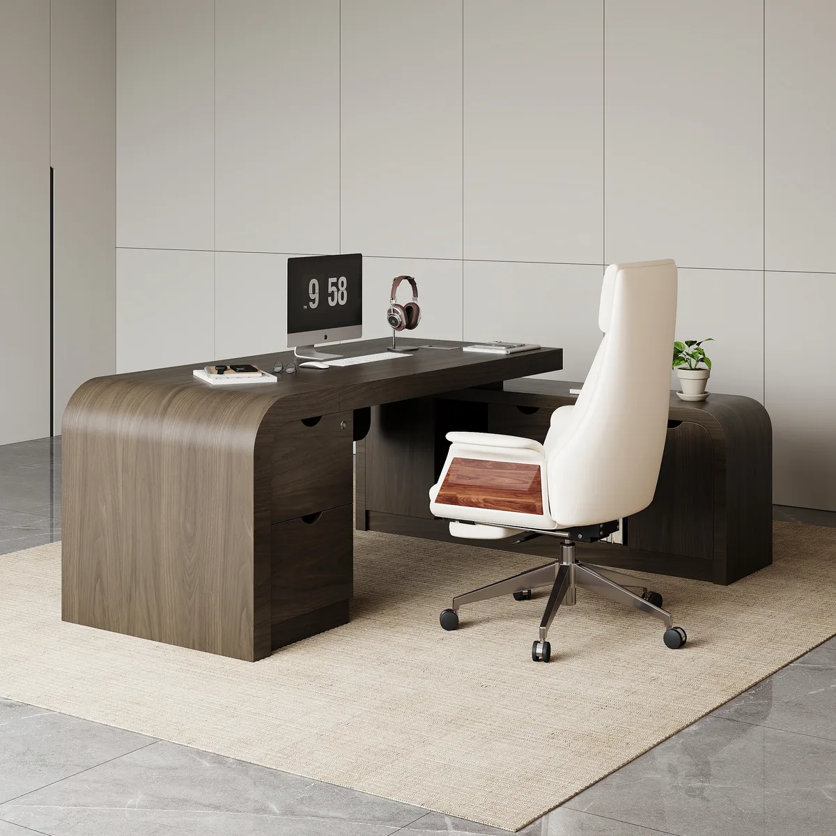 Chicent 71'' L-shaped Smoked Brown Computer Desk with Cabinet Left Hand — image 17