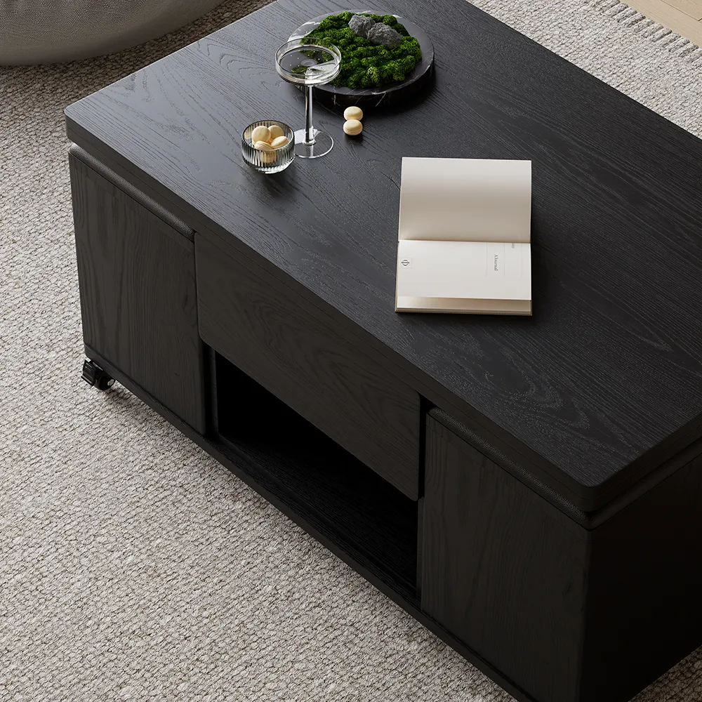 Modern Walnut Lift Top Coffee Table 4 in 1 with Storage Ottoman Foldable and Casters — image 6