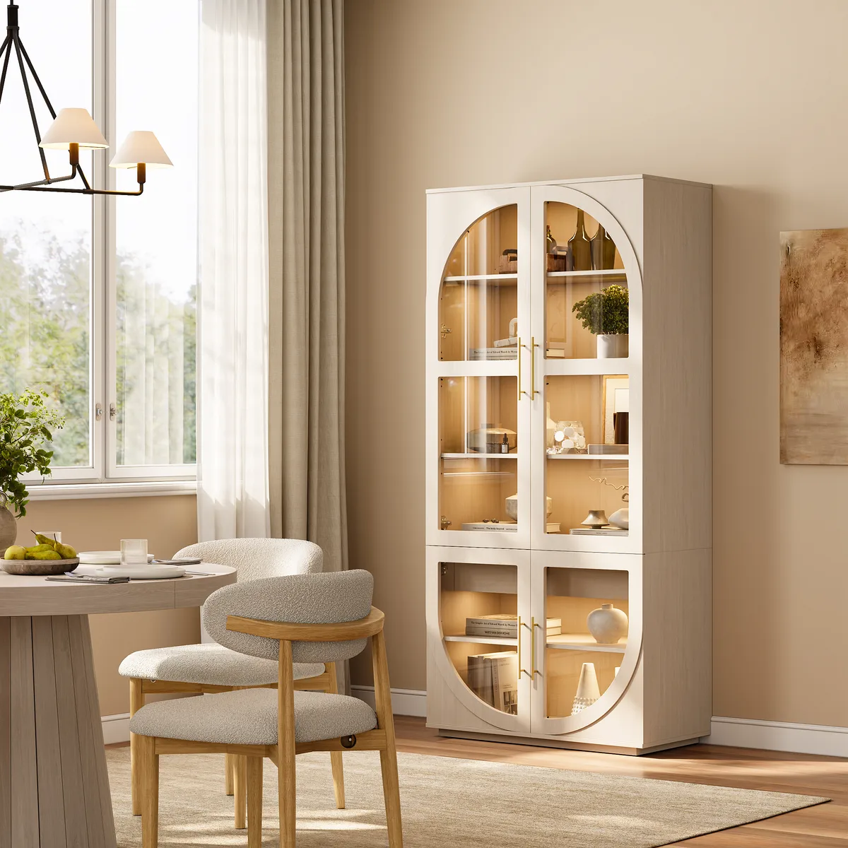 Arune Glass Tall Display Cabinet with Drawers & LED Light — image 25