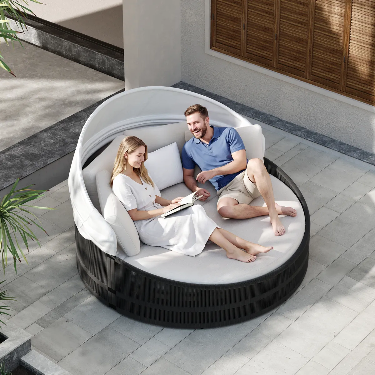 Costra Weatherproof Round Patio Daybed with Adjustable Canopy — image 3