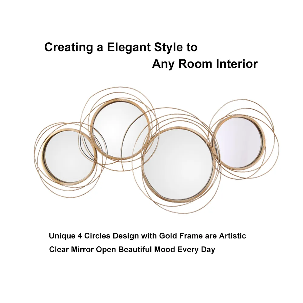 Modern Luxury Large Gold Round Wall Mirror Creative 3D Overlapping 4 Rings Metal Decor — image 7