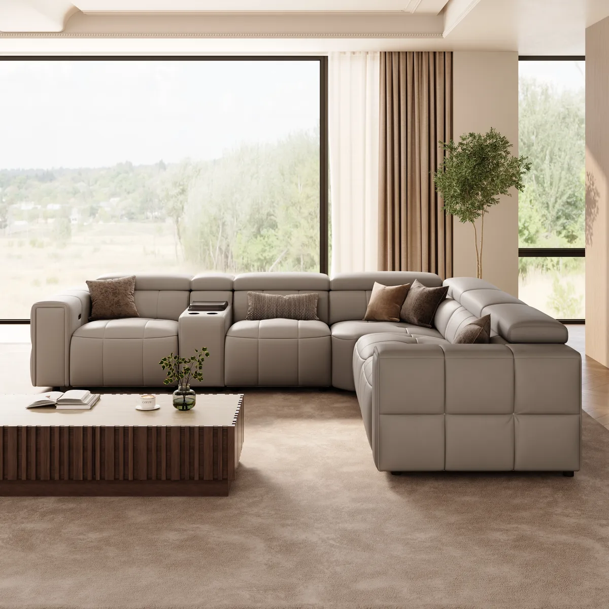Genuine Leather Built-In Cooler Power Reclining Sofa — image 2