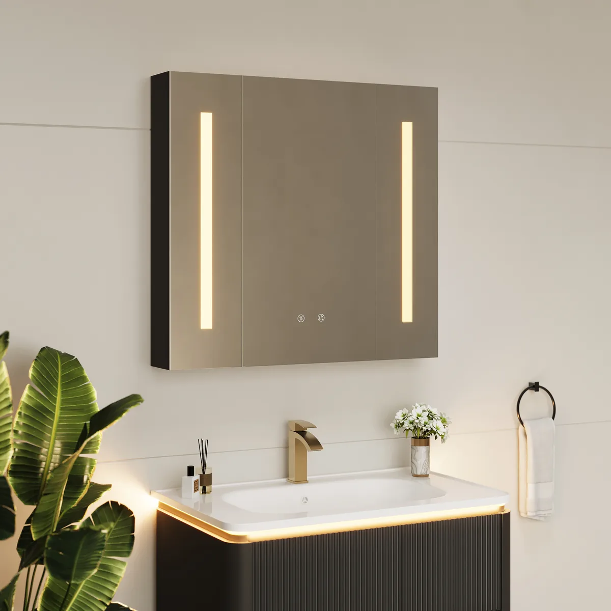 47" Modern Wall-mounted LED Bathroom Medicine Cabinet Vanity Mirror with Storage