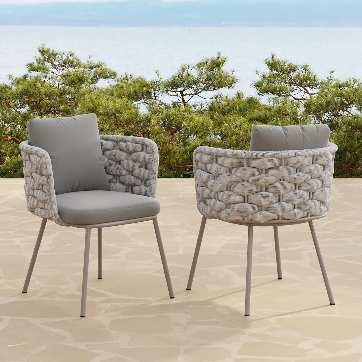 7 PCS 70.9'' Outdoor Sintered St Top Dining Table Set with 6 Rope Woven Armchairs Modern Yard & Patio Dining Furniture Set for 6 Person with Armchairs — image 15