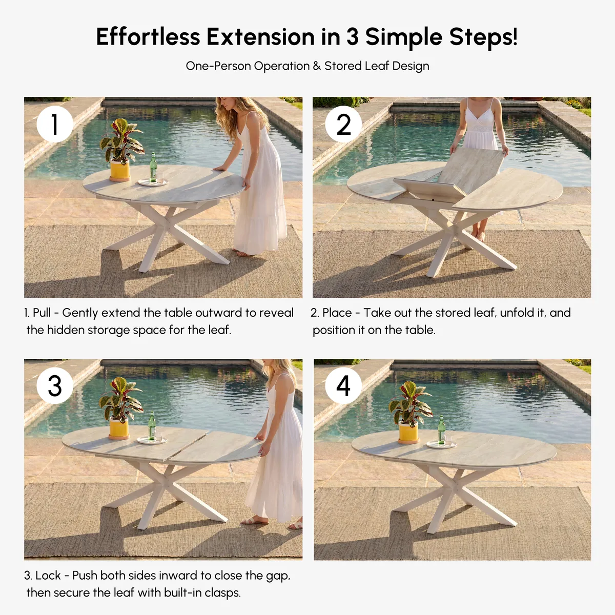 Outdoor 5-Piece Round Sintered Stone Top Extendable Dining Set — image 6
