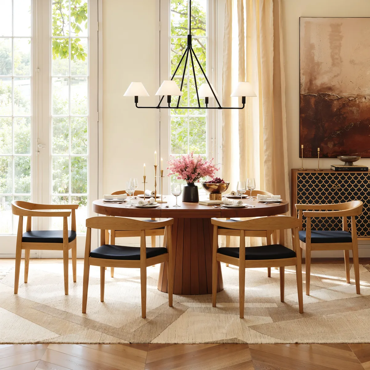 Modern Curved Back 4-Piece Dining Chair Upholstered Leather Walnut Wooden Armchair — image 4