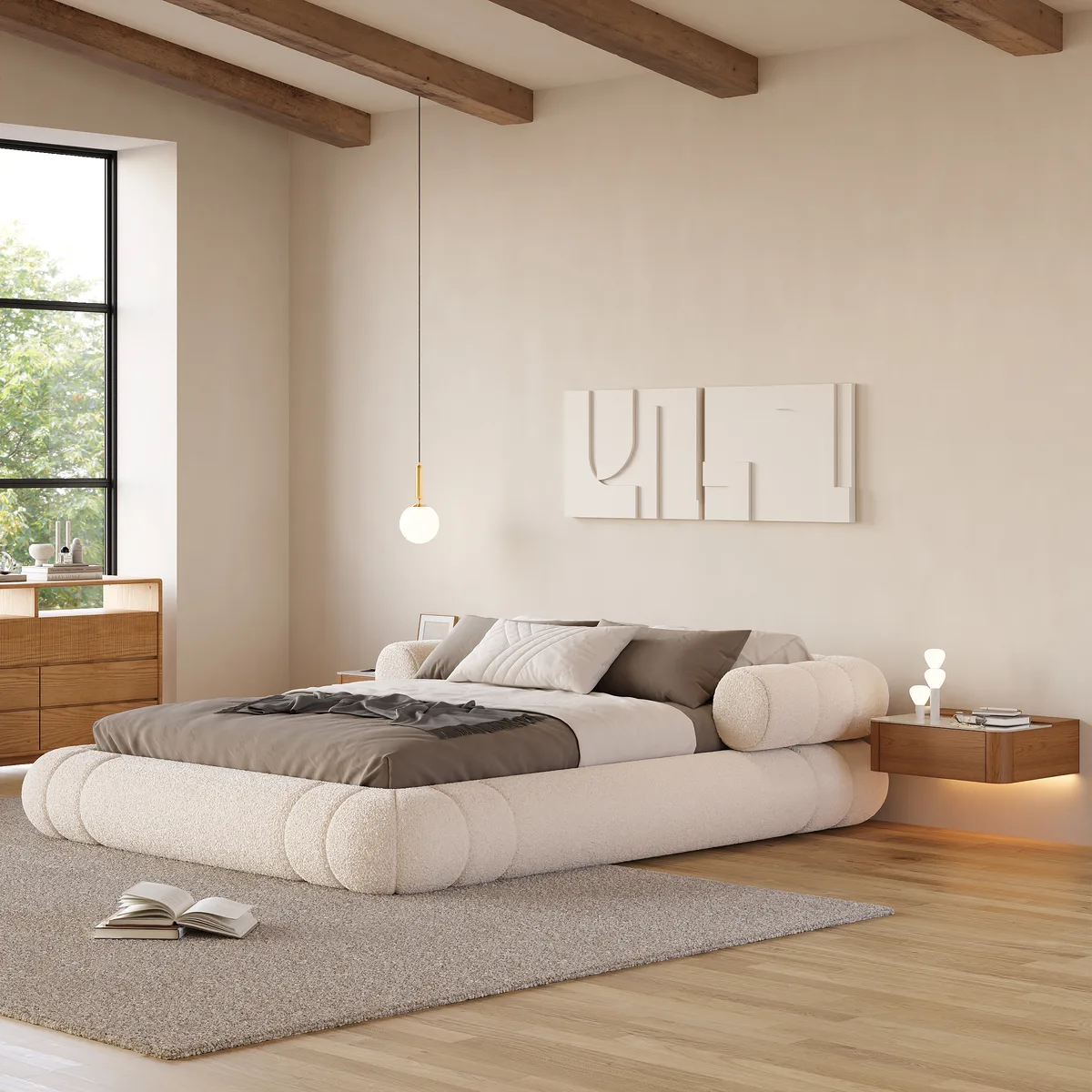 King Size Boucle Upholstered Cloud Floor Bed Frame — image 5