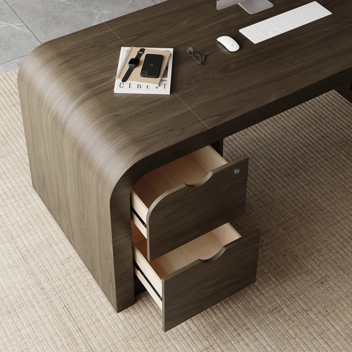 Chicent 71'' L-shaped Smoked Brown Computer Desk with Cabinet Left Hand — image 21