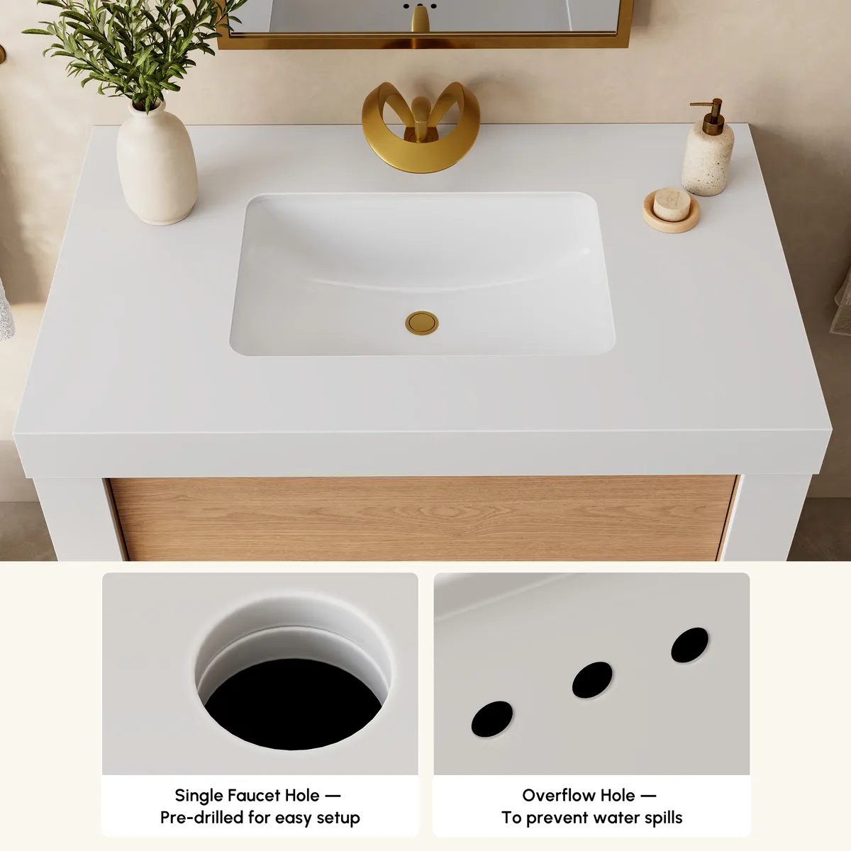 36" Single Bathroom Vanity with Ceramic Sink, Sintered Stone Top — image 7