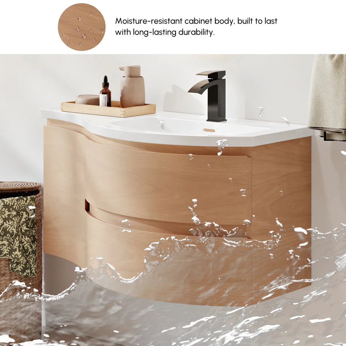 35" Floating Curved Bathroom Vanity Half-Circle Bathroom Cabinet — image 17