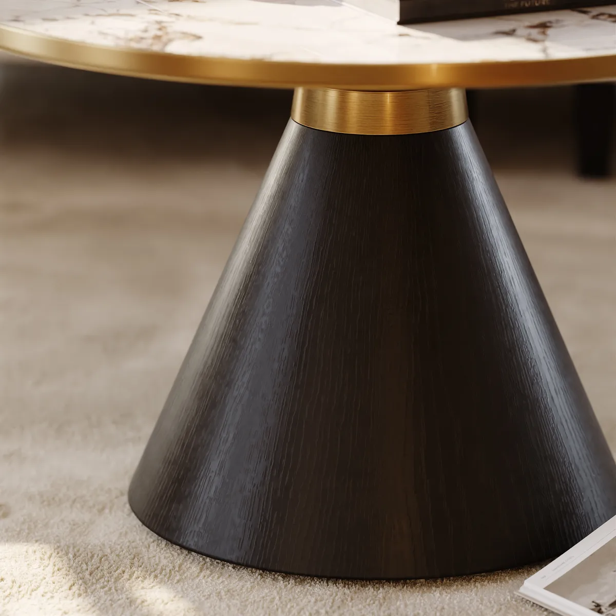 Sintered Stone Round Coffee Table Modern Black Living Room Furniture — image 22