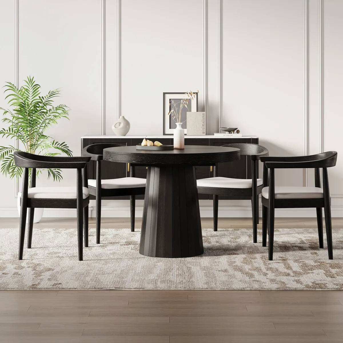 Modern Curved Back 4-Piece Dining Chair Upholstered Leather Walnut Wooden Armchair — image 13