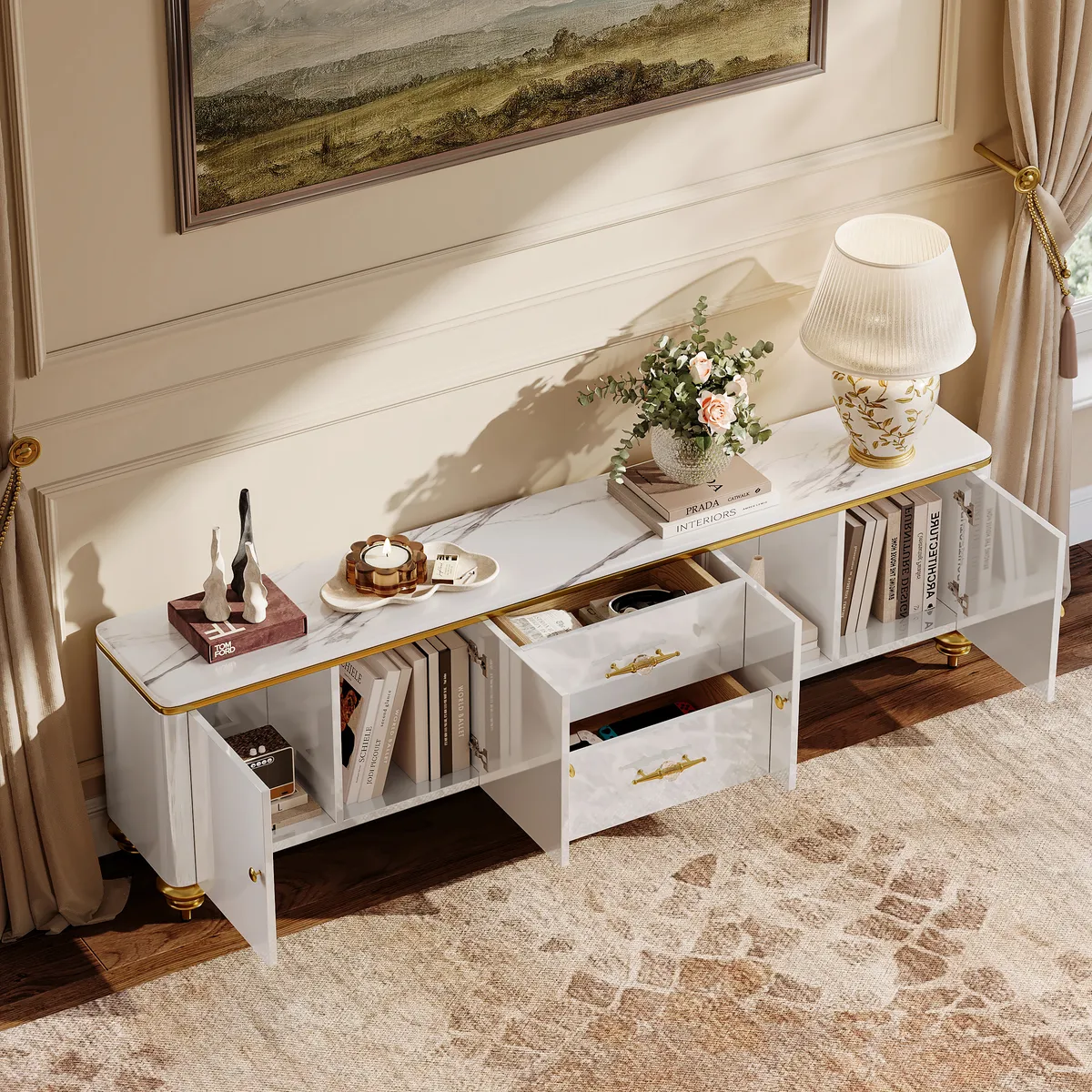 Chift Modern Black TV Stand 4-Door 2-Drawer Luxurious Media Console for TVs Up — image 17
