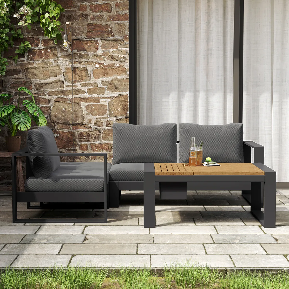 Slatera 4-Piece Modular Outdoor Sofa Set Aluminum & Acacia for 4 Person in Light — image 13