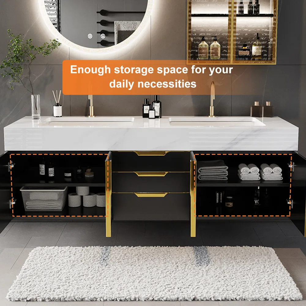 59" Wall Mounted Bathroom Vanity Faux Marble Top with Double Sink — image 23