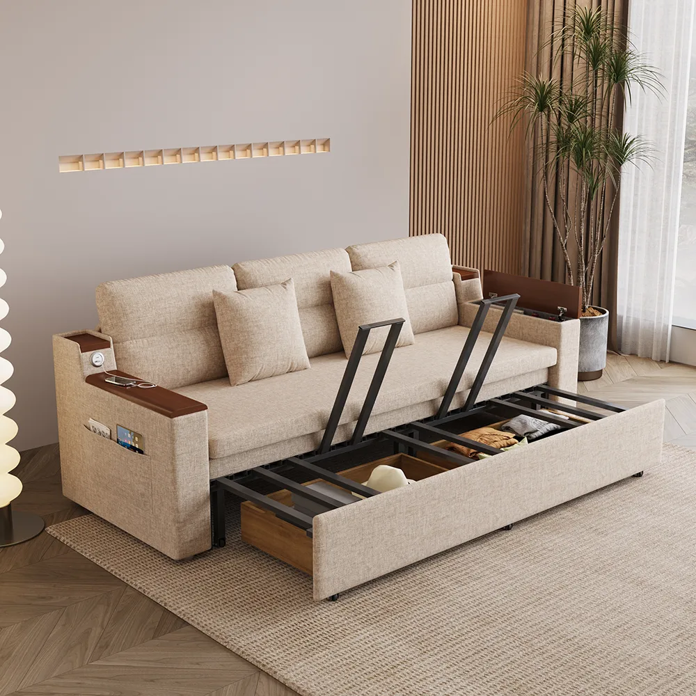 King Size Daybed with Trundle Linen Pull Out Sofa Bed — image 22