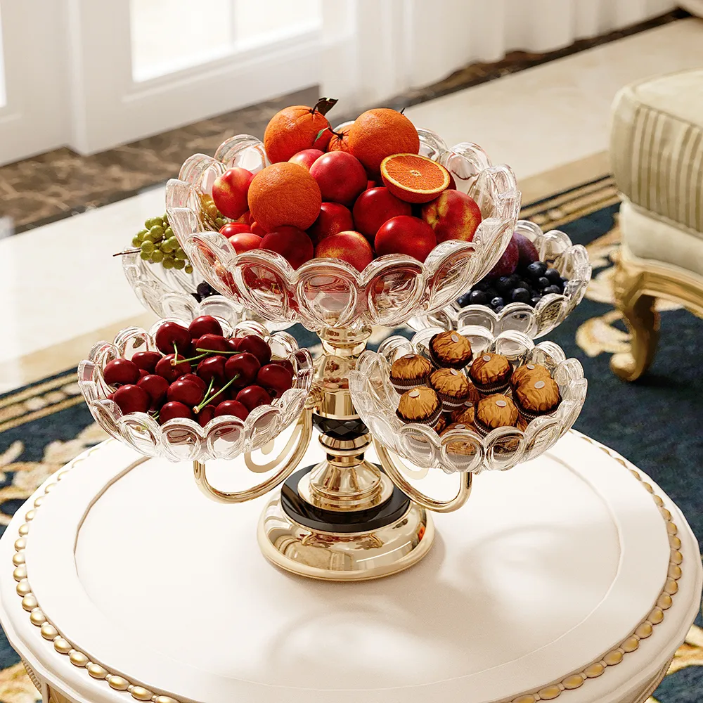 Rotating Glass Fruit Bowl – Multi-Tiered Storage with Gold Base — image 3