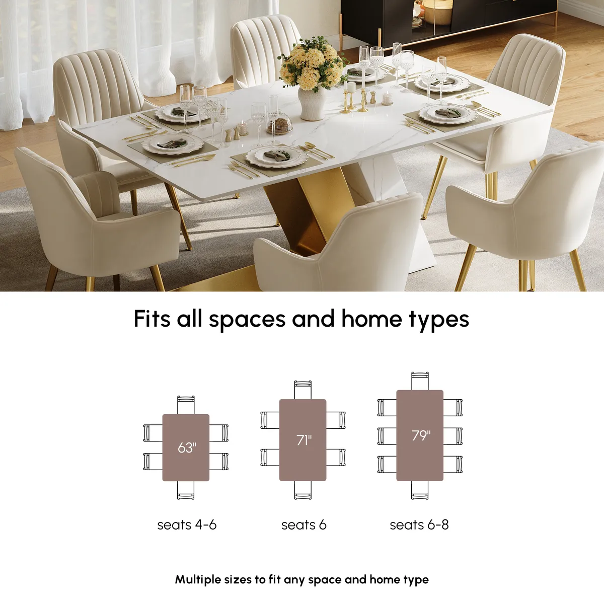 Modern 63" Rectangle Faux Marble Dining Table with 4 Chairs — image 18