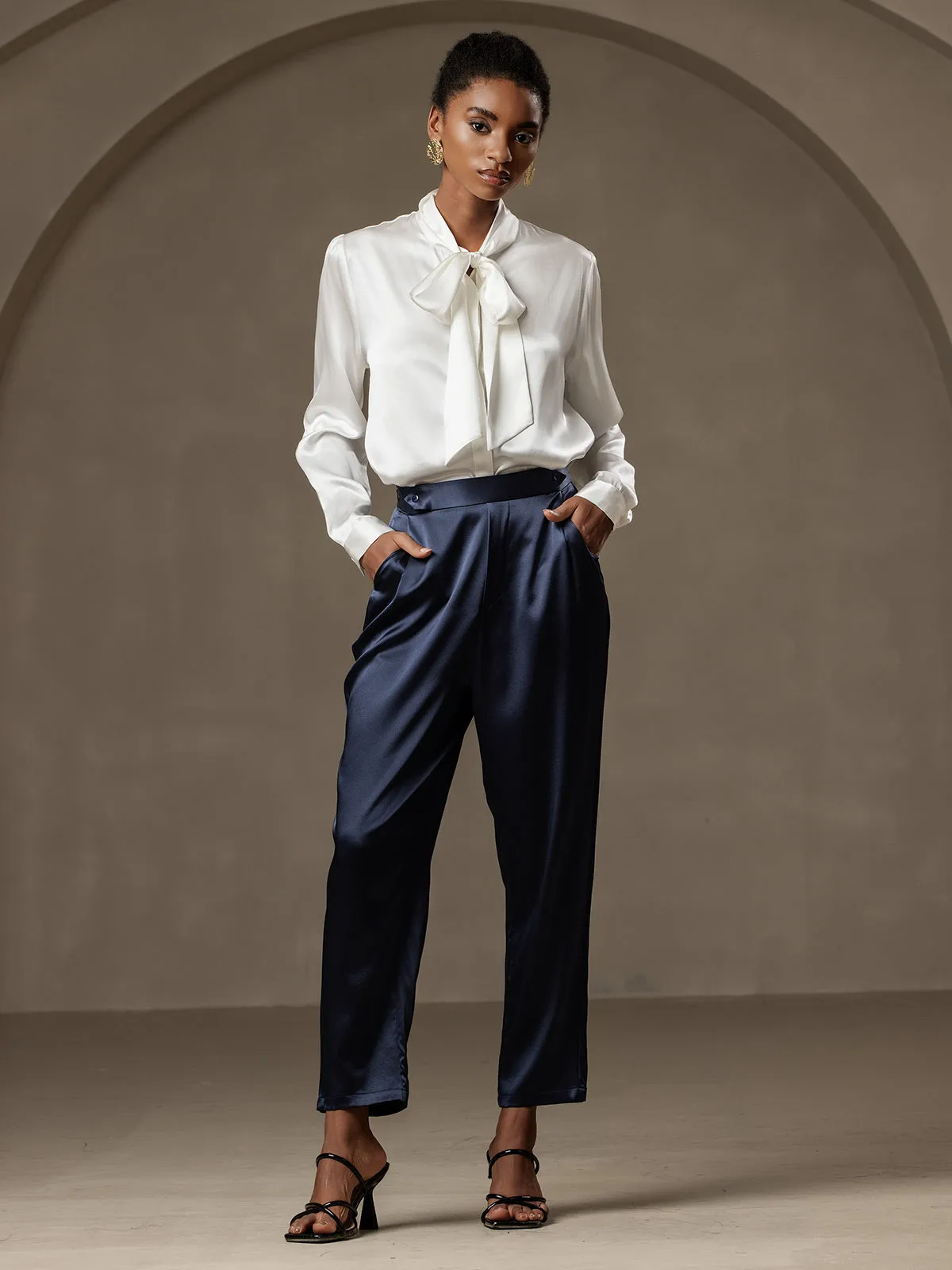 Women's 19Momme Silk High Waist Tapered Pants