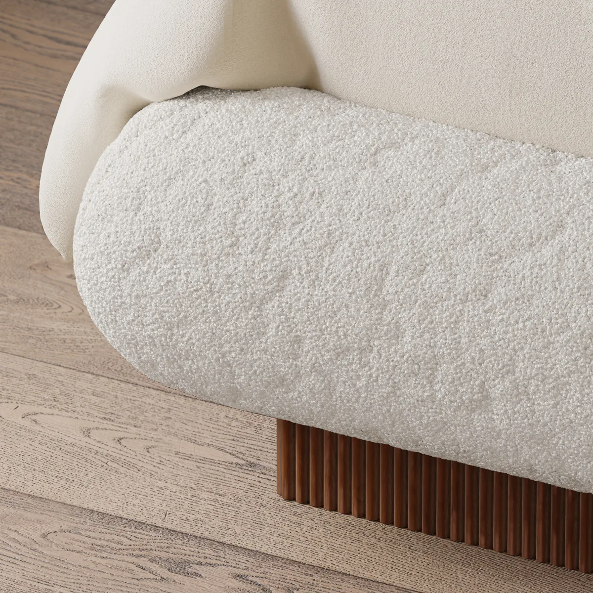 Modern Boucle Upholstered Bed with Charging Station & Fluted Base — image 10