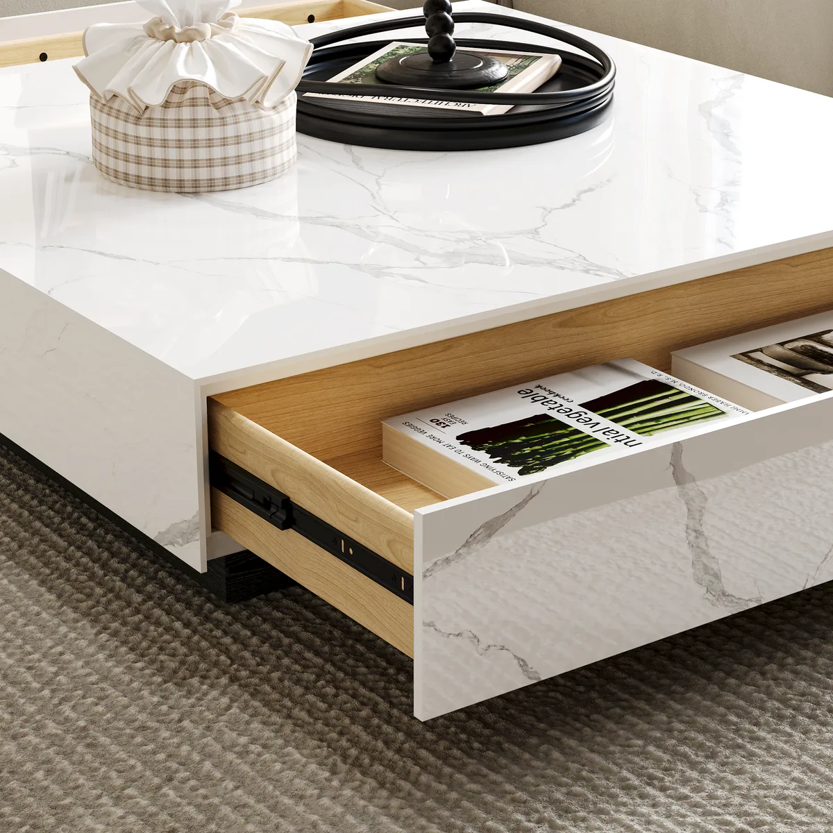 39" Square Sintered Stone Block Coffee Table With Wood Base — image 9