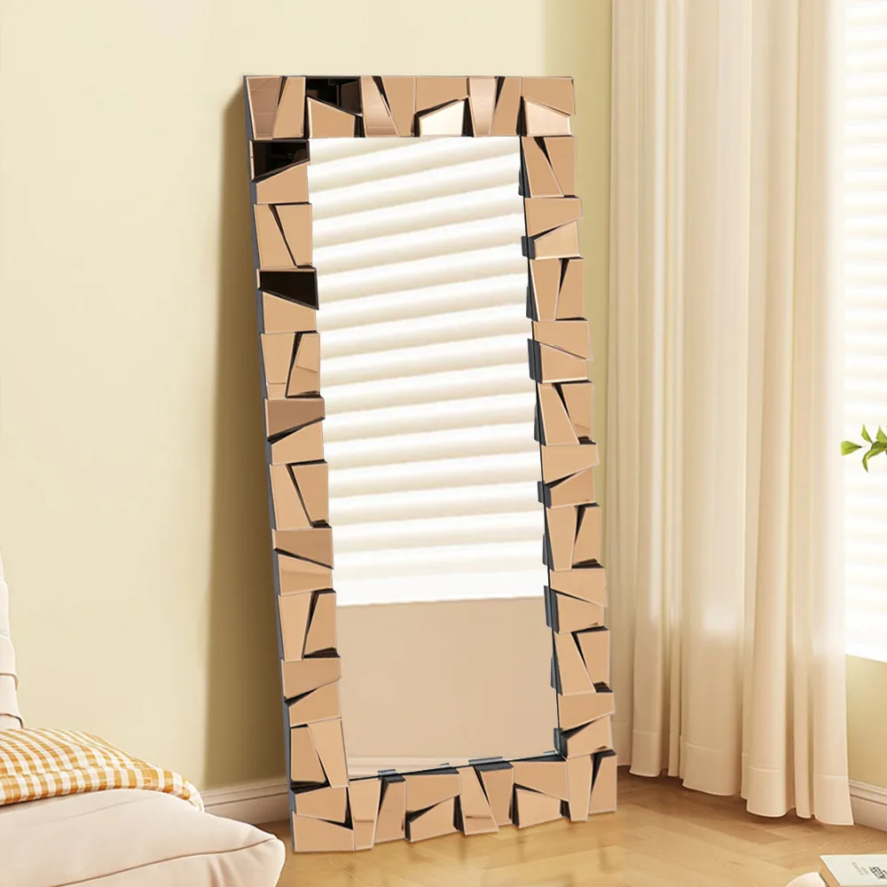 31.5" x 63" Oversized Rectangle Full Length Floor Mirror 3D Silver Glass Frame — image 4