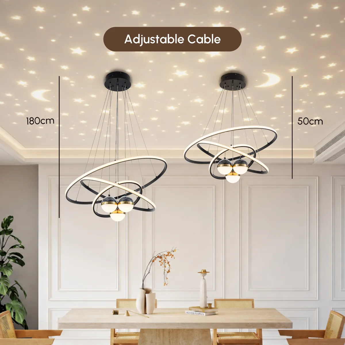 24" 5-Light LED Chandelier with Starry Projection, Dimmable & Adjustable — image 20