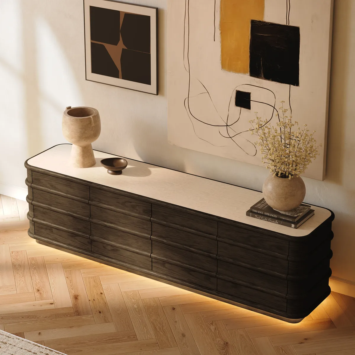 80" Ash Wood TV Stand with Sintered Stone Top — image 25