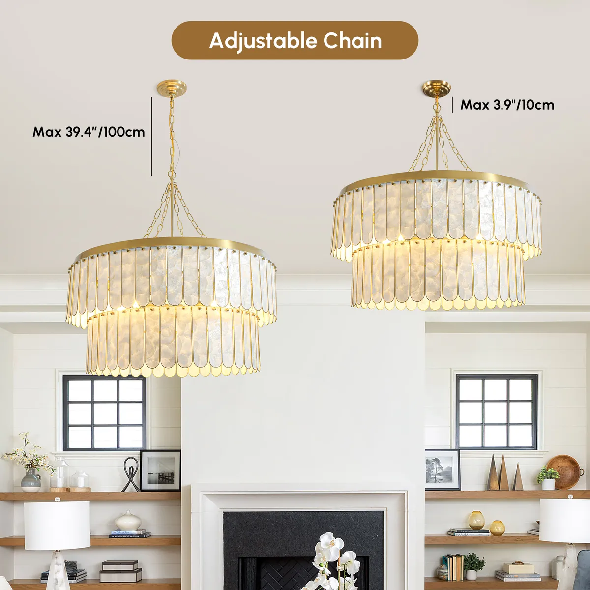 Enseo Coastal 8-Light Capiz Shell 2 Tiered Faceted Chandelier Pendant Light — image 16
